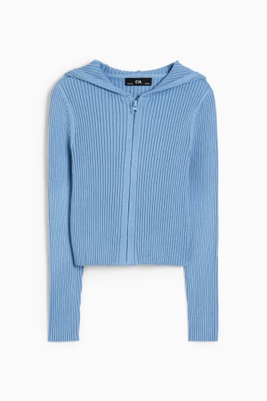 Kinder Mädchen - Strickjacke mit Kapuze - blau