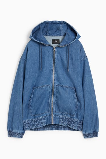 Men - Denim jacket with hood - blue denim