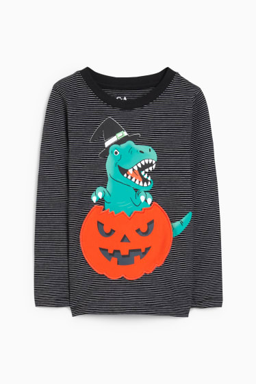 Children - Dinosaur - long sleeve top - striped - dark gray