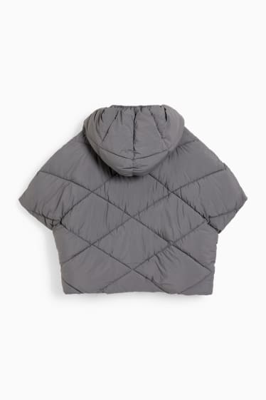 Women - Quilted gilet with hood - silver