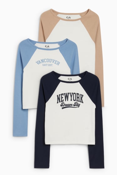 Kinder Mädchen - Multipack 3er - Langarmshirt - dunkelblau