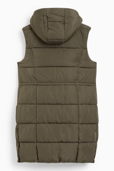 Women - Maternity quilted gilet with hood and baby pouch - dark green