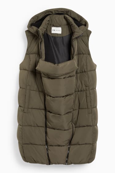 Women - Maternity quilted gilet with hood and baby pouch - dark green