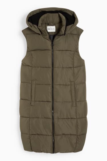 Women - Maternity quilted gilet with hood and baby pouch - dark green