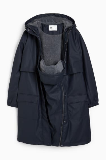 Dames - Zwangerschaps-regenjas met capuchon en baby-draagzak - donkerblauw