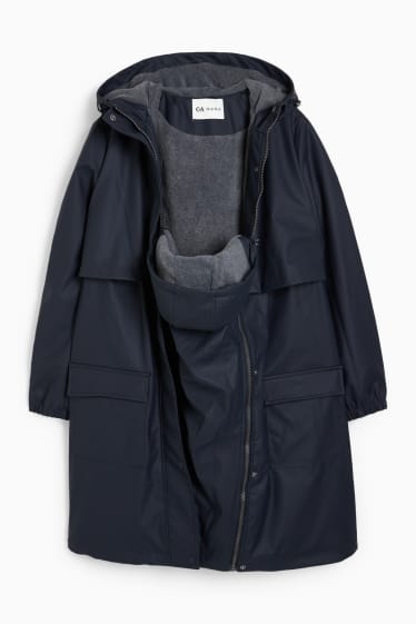 Femmes - Veste de pluie de grossesse à capuche et avec un empiècement porte-bébé - bleu foncé