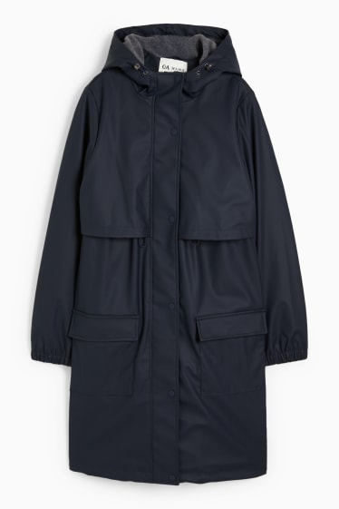 Dames - Zwangerschaps-regenjas met capuchon en baby-draagzak - donkerblauw