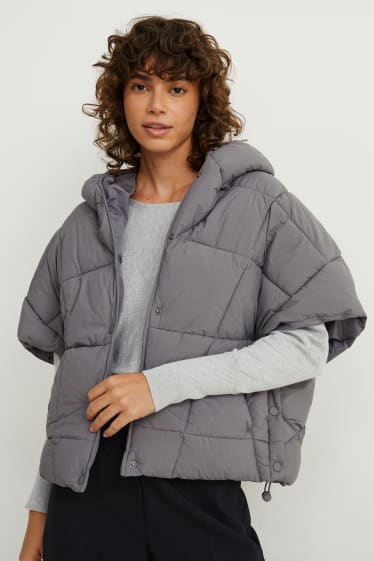 Women - Quilted gilet with hood - silver