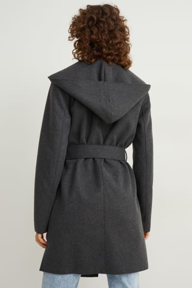 Damen - Mantel mit Kapuze - dunkelgrau