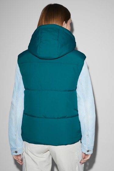 Dames - CLOCKHOUSE - gewatteerde bodywarmer met capuchon - donkerturquoise