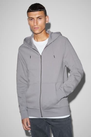 Hommes - Sweat zippé à capuche - gris chiné