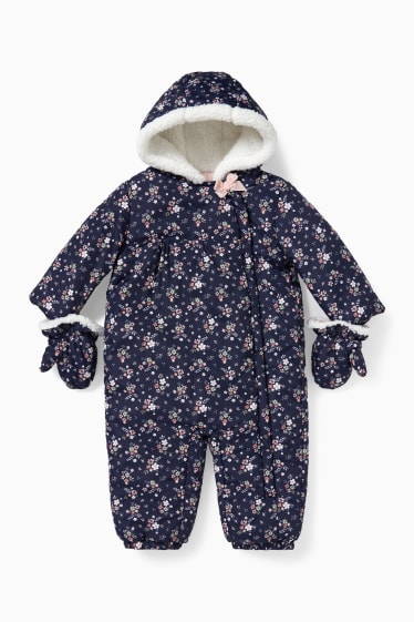 Bébés filles - Combinaison de neige à capuche pour bébé - à fleurs - bleu foncé