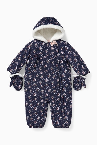 Babys - Babysneeuwpak met capuchon - gebloemd - donkerblauw