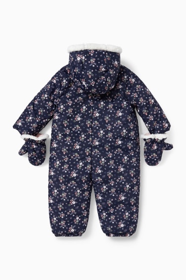 Babys - Babysneeuwpak met capuchon - gebloemd - donkerblauw