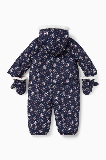 Bébés filles - Combinaison de neige à capuche pour bébé - à fleurs - bleu foncé