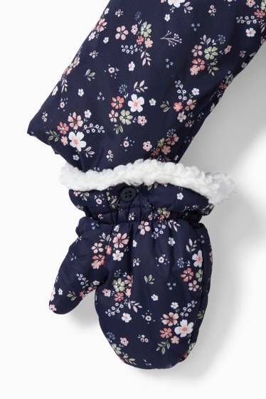 Babys - Babysneeuwpak met capuchon - gebloemd - donkerblauw