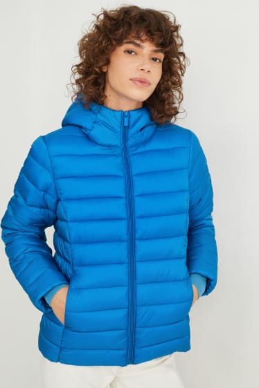 Dames - Gewatteerde jas met capuchon - neon blauw