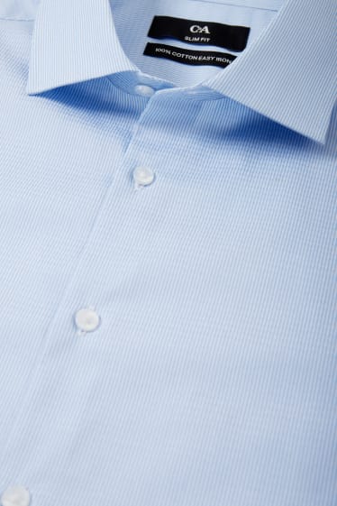 Hommes - Chemise de bureau - slim fit - col cutaway - facile à repasser - à rayures - bleu / blanc