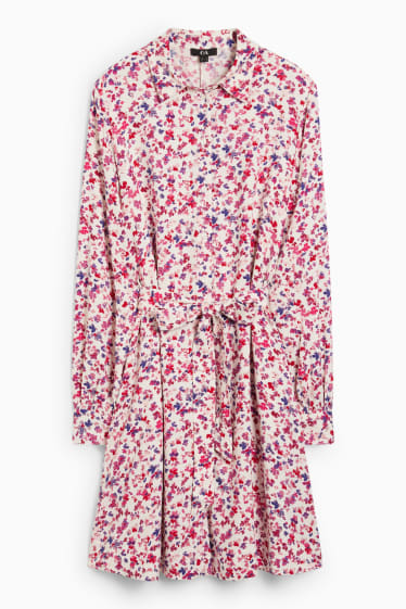 Damen - Viskose-Blusenkleid - geblümt - cremeweiß