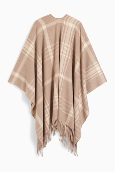 Dames - Poncho - geruit - beige