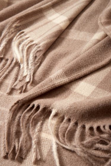 Dames - Poncho - geruit - beige