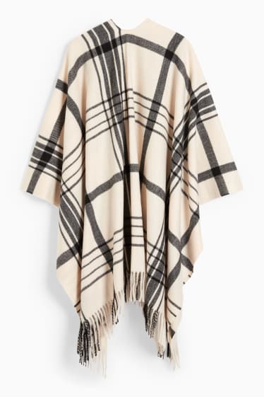 Dames - Poncho - geruit - beige