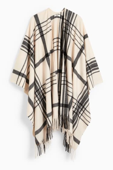 Damen - Poncho - kariert - beige