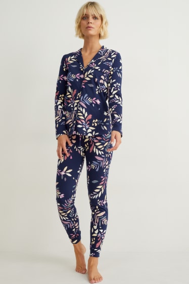 Damen - Pyjama - gemustert - dunkelblau