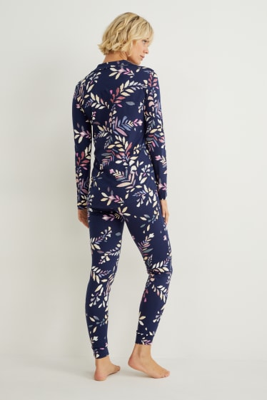 Damen - Pyjama - gemustert - dunkelblau