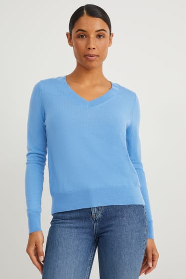 Damen - Basic-Merino-Pullover - hellblau