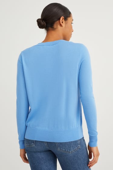 Femmes - Pullover basique en mérinos - bleu clair