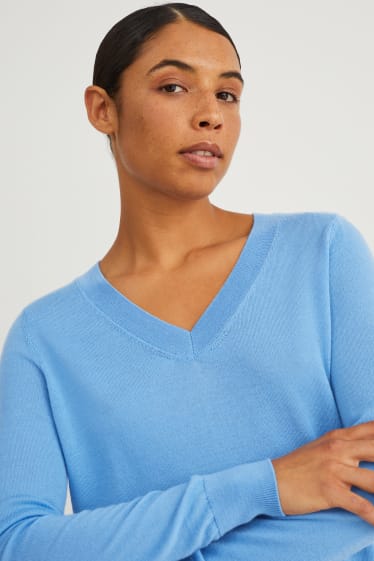 Damen - Basic-Merino-Pullover - hellblau