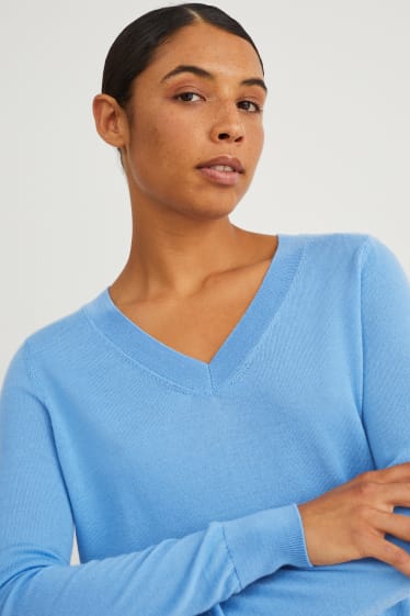 Femmes - Pullover basique en mérinos - bleu clair