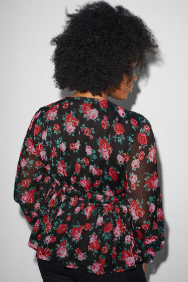 Kobiety - CLOCKHOUSE - bluzka z szyfonu - w kwiaty - czarny