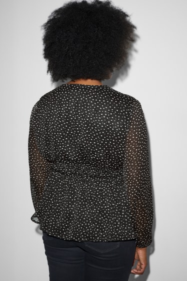 Dames - CLOCKHOUSE - blouse van chiffon - met stippen - zwart