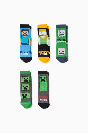 Enfants garçons - Lot de 5 - Minecraft - chaussettes - noir
