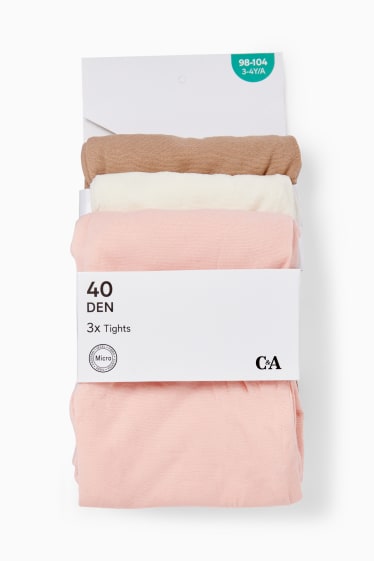 Enfants filles - Lot de 3 - collants fins - 40 DEN - blanc / rose