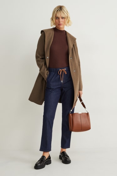 Dames - Pantalon - super high waist - tapered fit - jog denim - jeansdonkerblauw