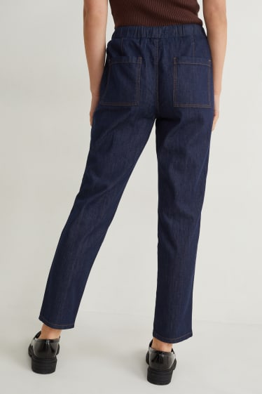 Femmes - Pantalon de toile - super high waist - tapered fit - jog denim - jean bleu foncé