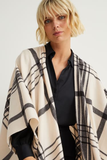 Damen - Poncho - kariert - beige