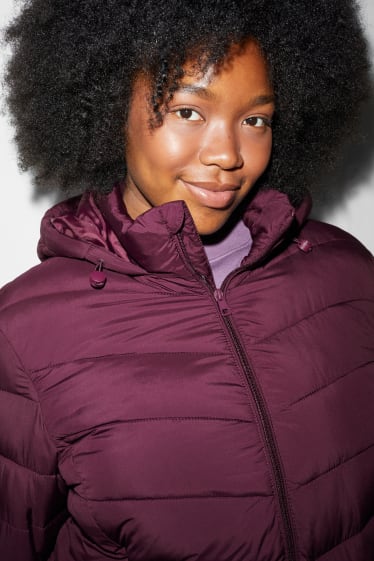 Women - Quilted jacket with hood - purple
