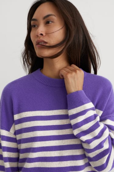 Damen - Kaschmir-Pullover - gestreift - violett