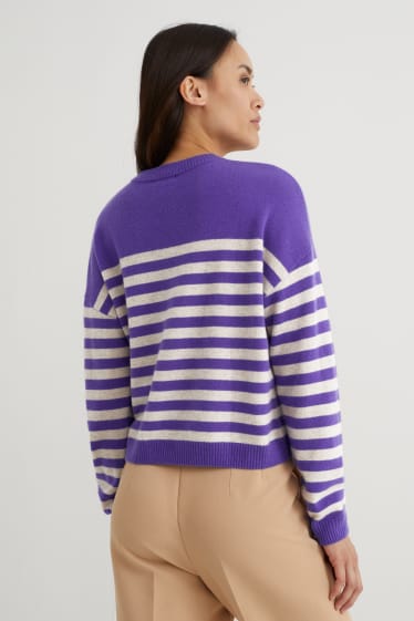 Damen - Kaschmir-Pullover - gestreift - violett