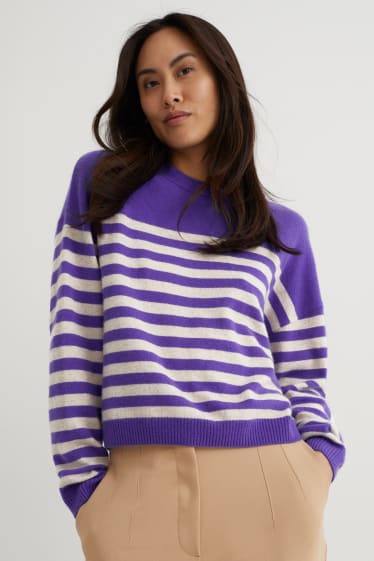 Damen - Kaschmir-Pullover - gestreift - violett