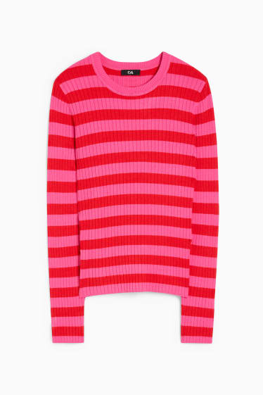 Femmes - Pullover - à rayures - rose / rouge