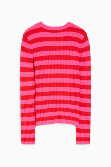 Femmes - Pullover - à rayures - rose / rouge