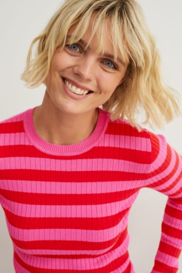 Femmes - Pullover - à rayures - rose / rouge