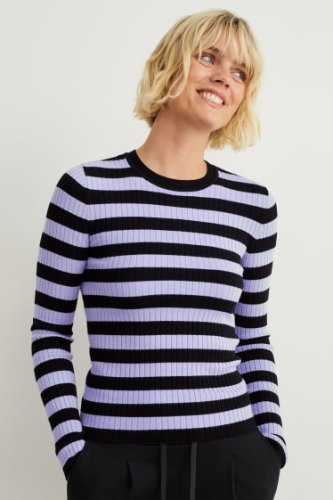 Damen - Pullover - gestreift - hellviolett