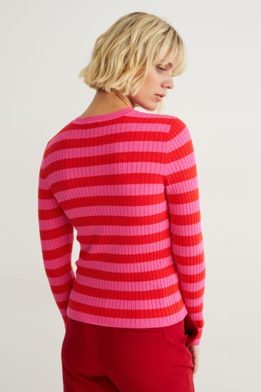 Femmes - Pullover - à rayures - rose / rouge