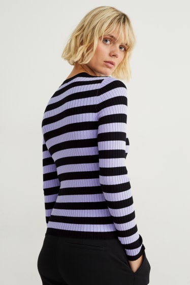 Damen - Pullover - gestreift - hellviolett